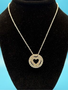 Rhinestone Heart Circle Pendant Necklace - Silver-Tone Women's Jewelry